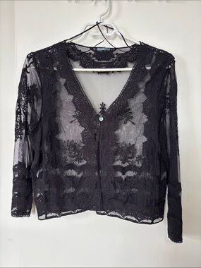 Sheer Black Lace PTP 19in Cardigan Sweater